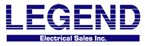 Blue and white logo with the words Legend Electrical Sales Inc.