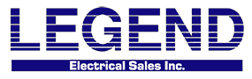 Blue and white logo with the words Legend Electrical Sales Inc.